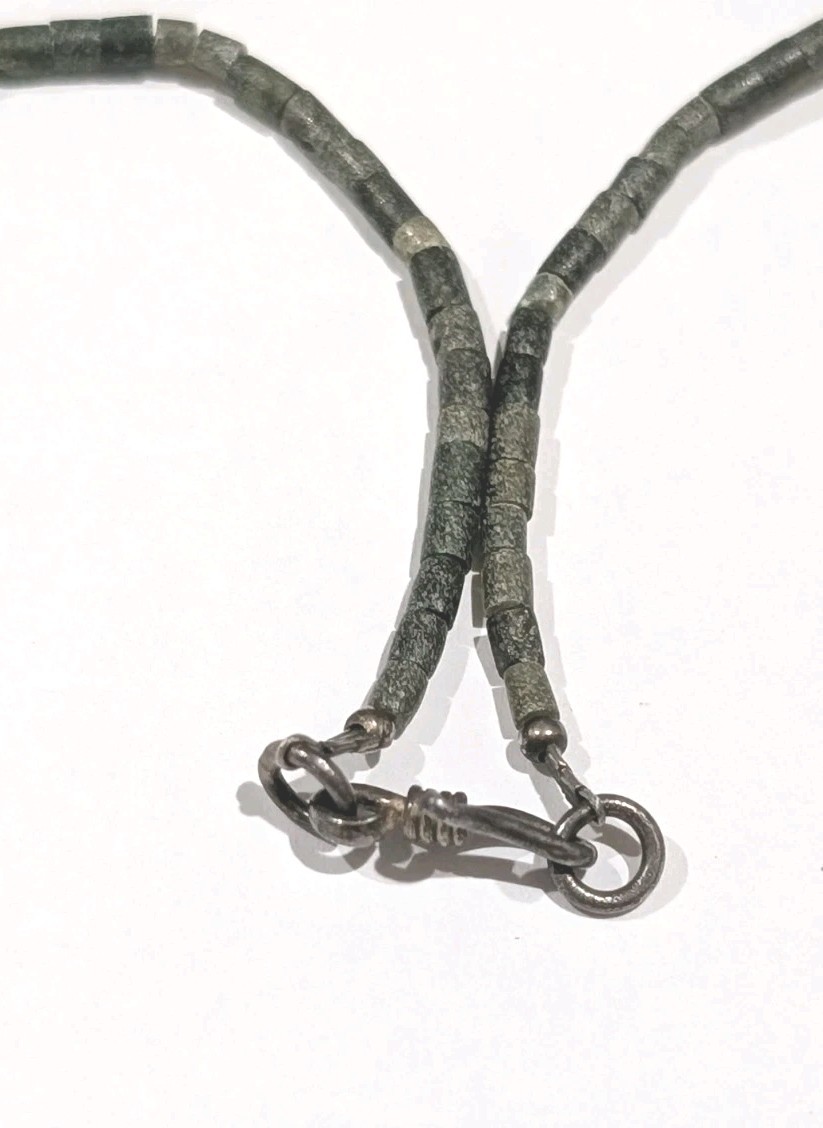 Vtg Sterling Silver Natural Green Jasper Amethyst Rose Bead Beaded 18″ Necklace