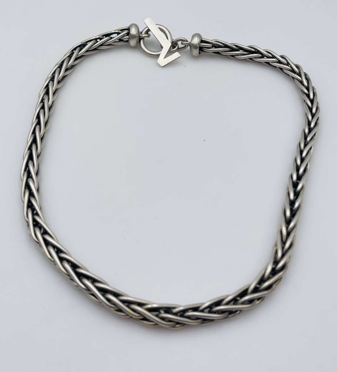Versani Vintage Sterling Silver Spiga Wheat Chain Toggle Necklace 18″