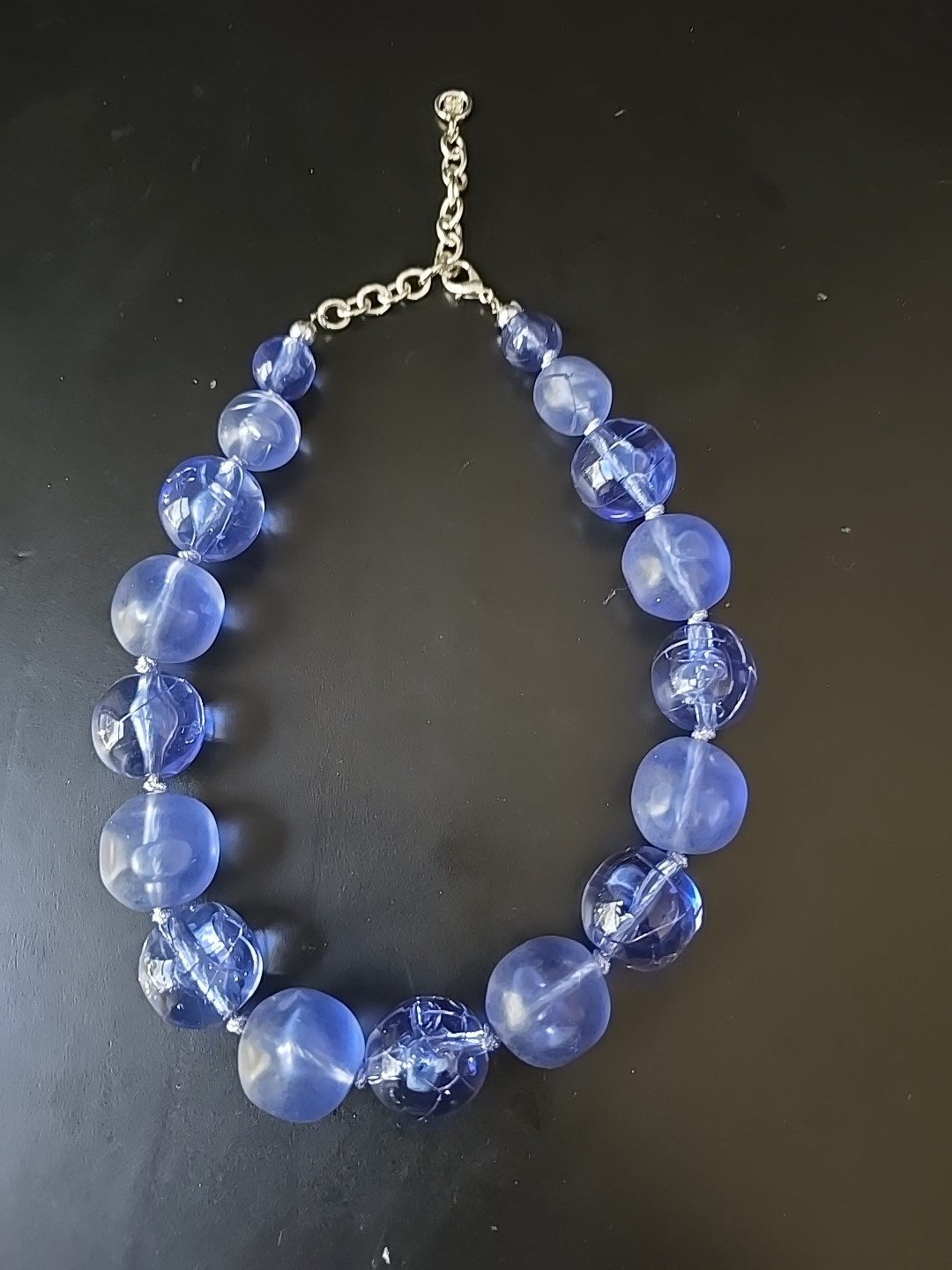 Givenchy Bold Chunky Blue Lucite Glass-Like Balls Beaded Necklace Choker 20″