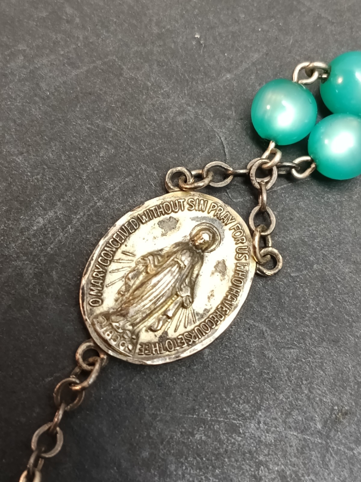 VINTAGE AFCO STERLING SILVER BLUE 58 Beads ROSARY CRUCIFIX Necklace