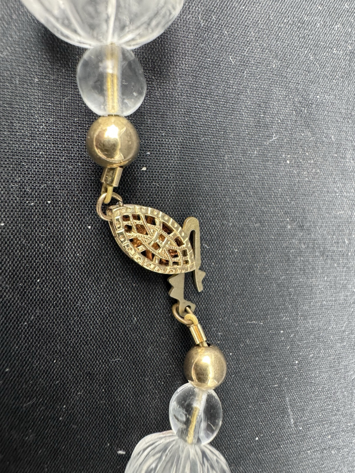 Vintage Hand Carved Rock Crystal MELON BEAD Necklace, 169 grams, 20″