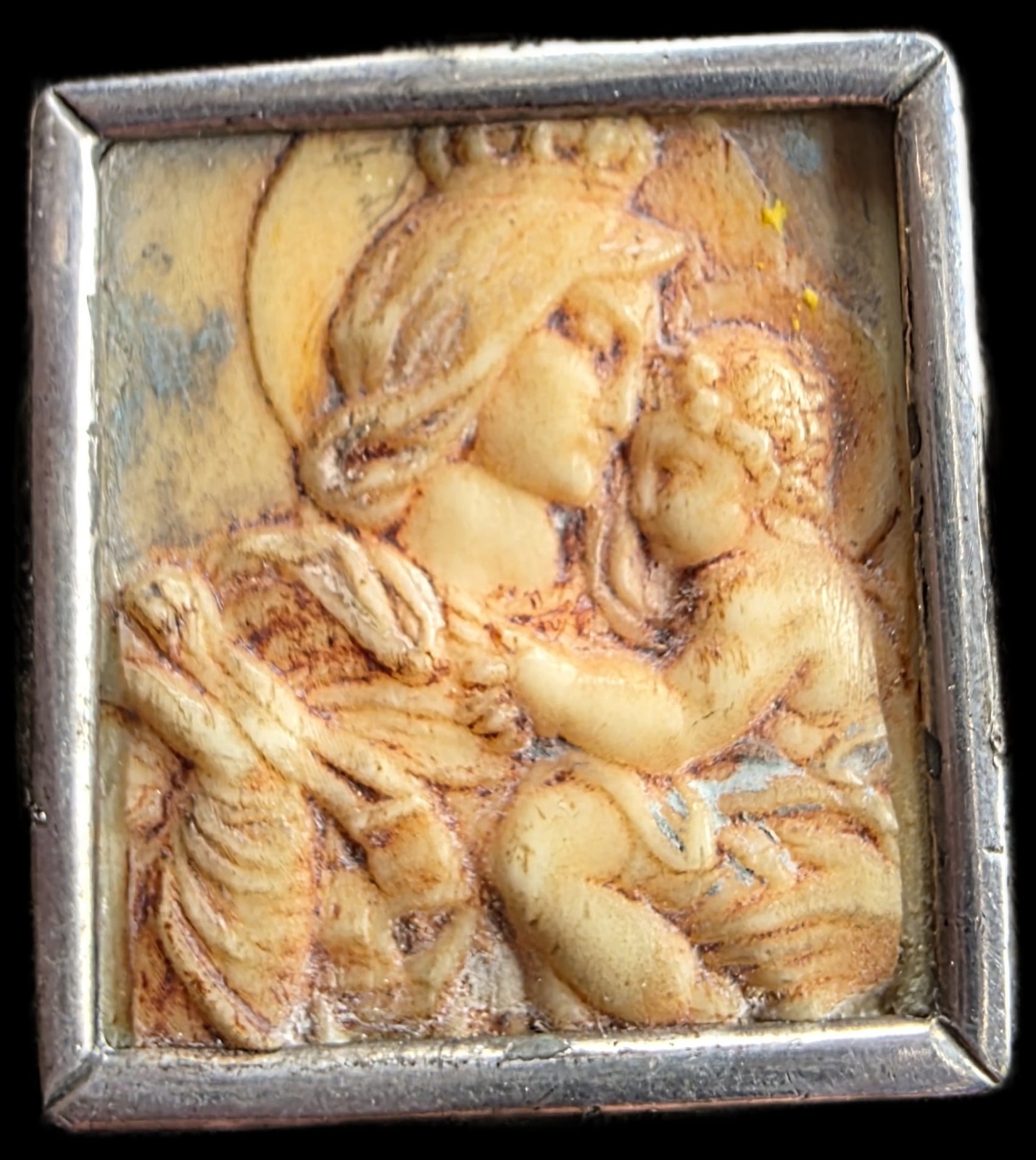 Fine Antique Art Nouveau Silver Gold Madonna Virgin Mary and Jesus Pendant C1900