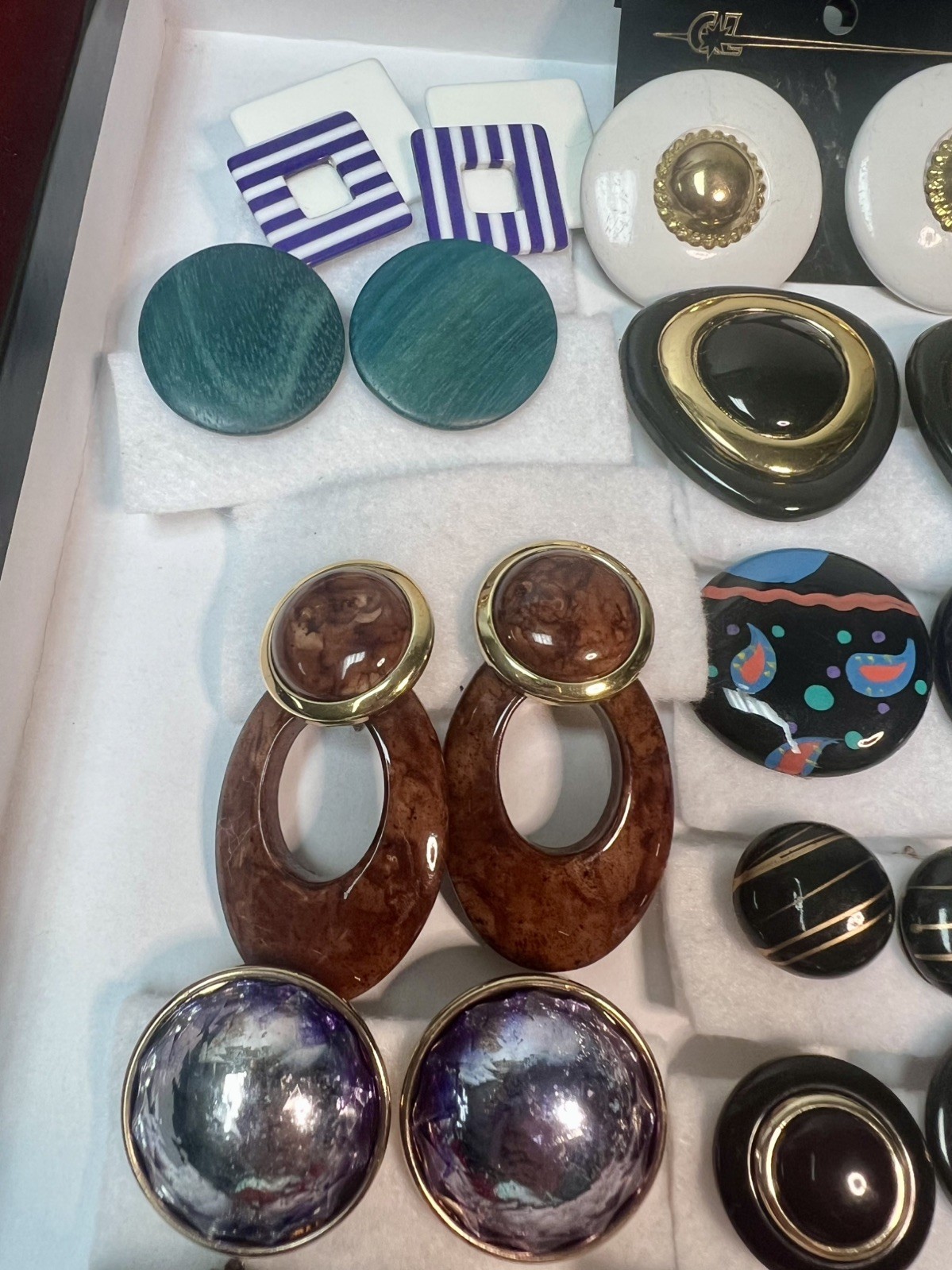 Vintage 70s/80s Bold Chunky Statement Clip-On Earring Lot of 35 lucite acrylic