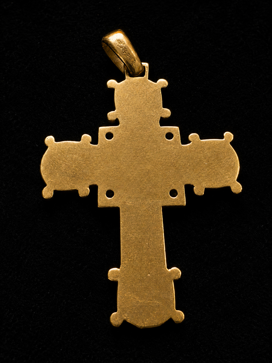 Antique Byzantine Revival Cross Pendant 18K Gold Enamel 4 Diamond Rare Religious