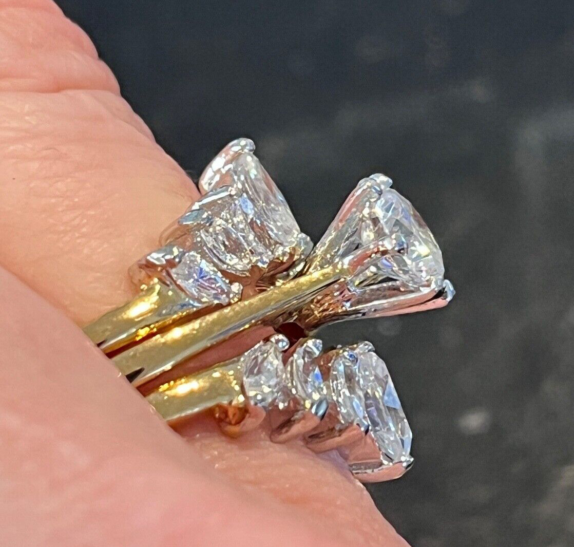 Vintage 1980s Wedding Ring Set Size 8 Cubic Zirconia 14K Gold Plate – 14F