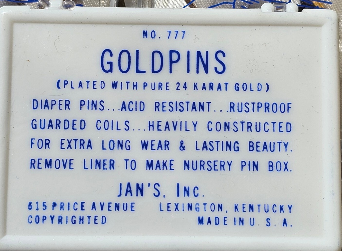 Vtg Goldpins 24K GOLD Plated Baby Bunting Pins 2 Pins Plastic Satin Lined Box