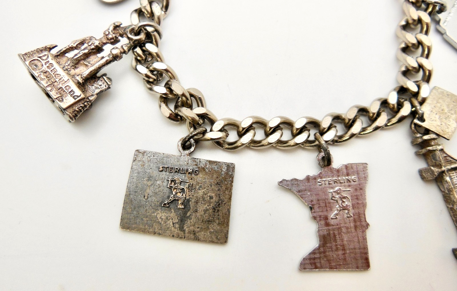 Vintage Sterling Silver State Travel Souvenir Charms 6.5″ Bracelet 28g