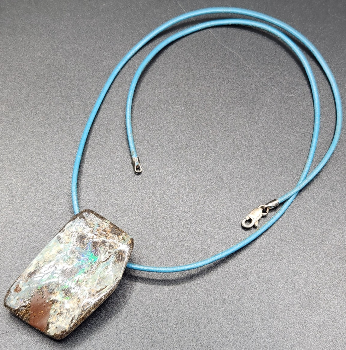 Boulder Opal Pendant Blue Cord Necklace