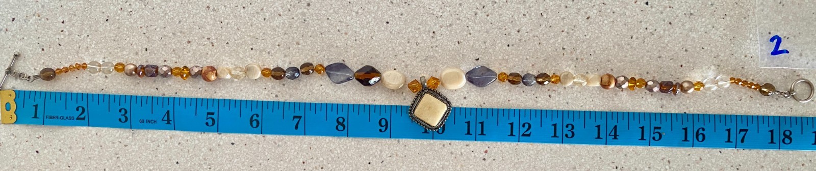 Vintage Necklace Glass Mother of Pearl Shell Beaded Silver Tone Stone Pendant