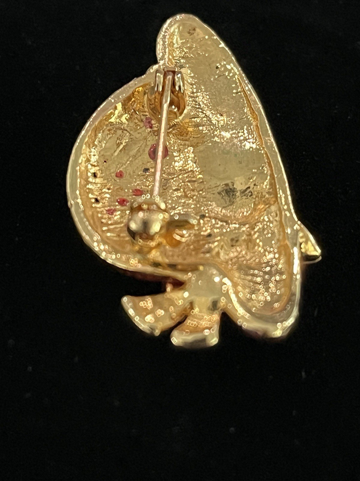 Vintage Red Hat Society Gold Tone & Rhinestone Brooch Pin
