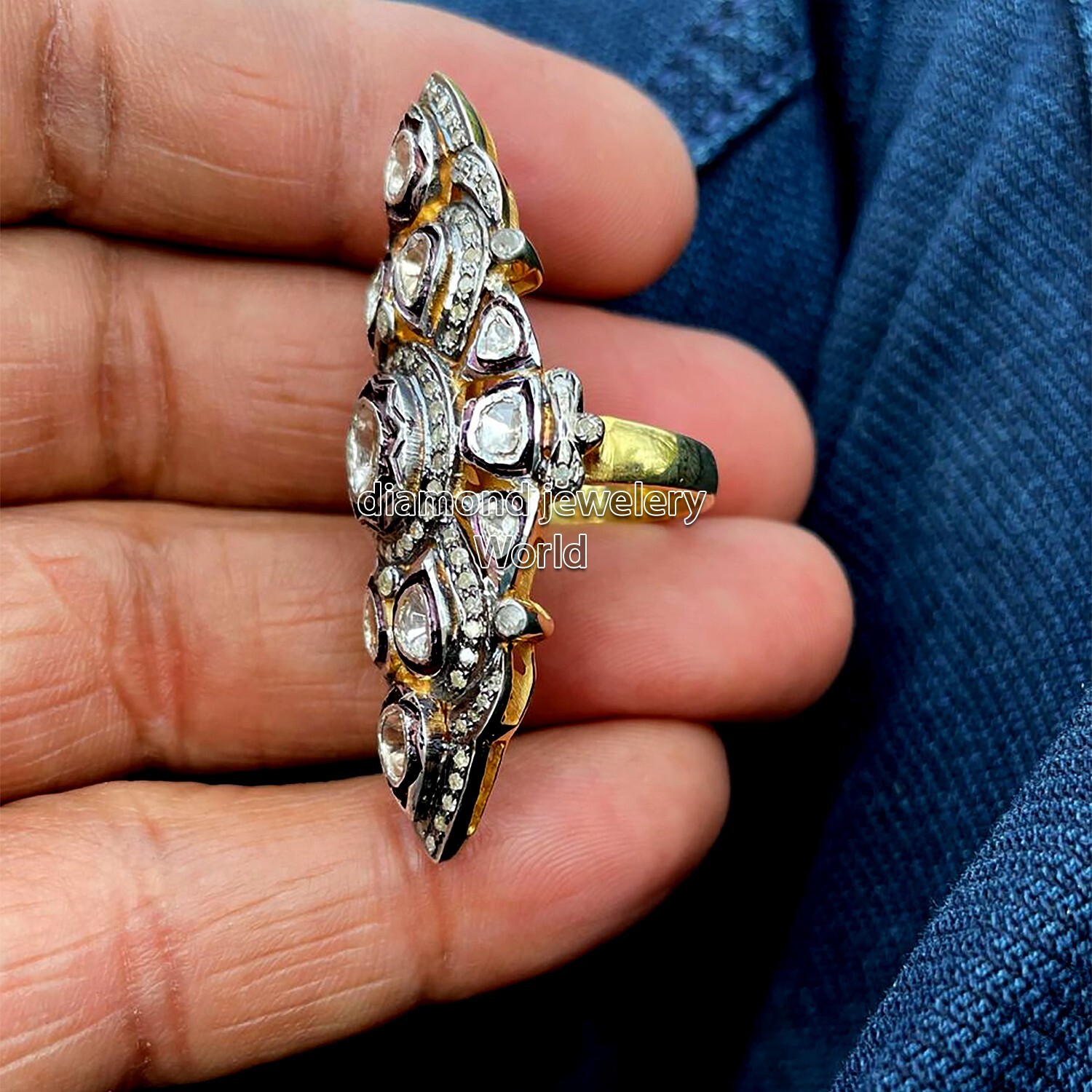 2.05ctw Genuine Old Mine Rose Antique Cut Diamond Victorian Silver Ring Jewelry