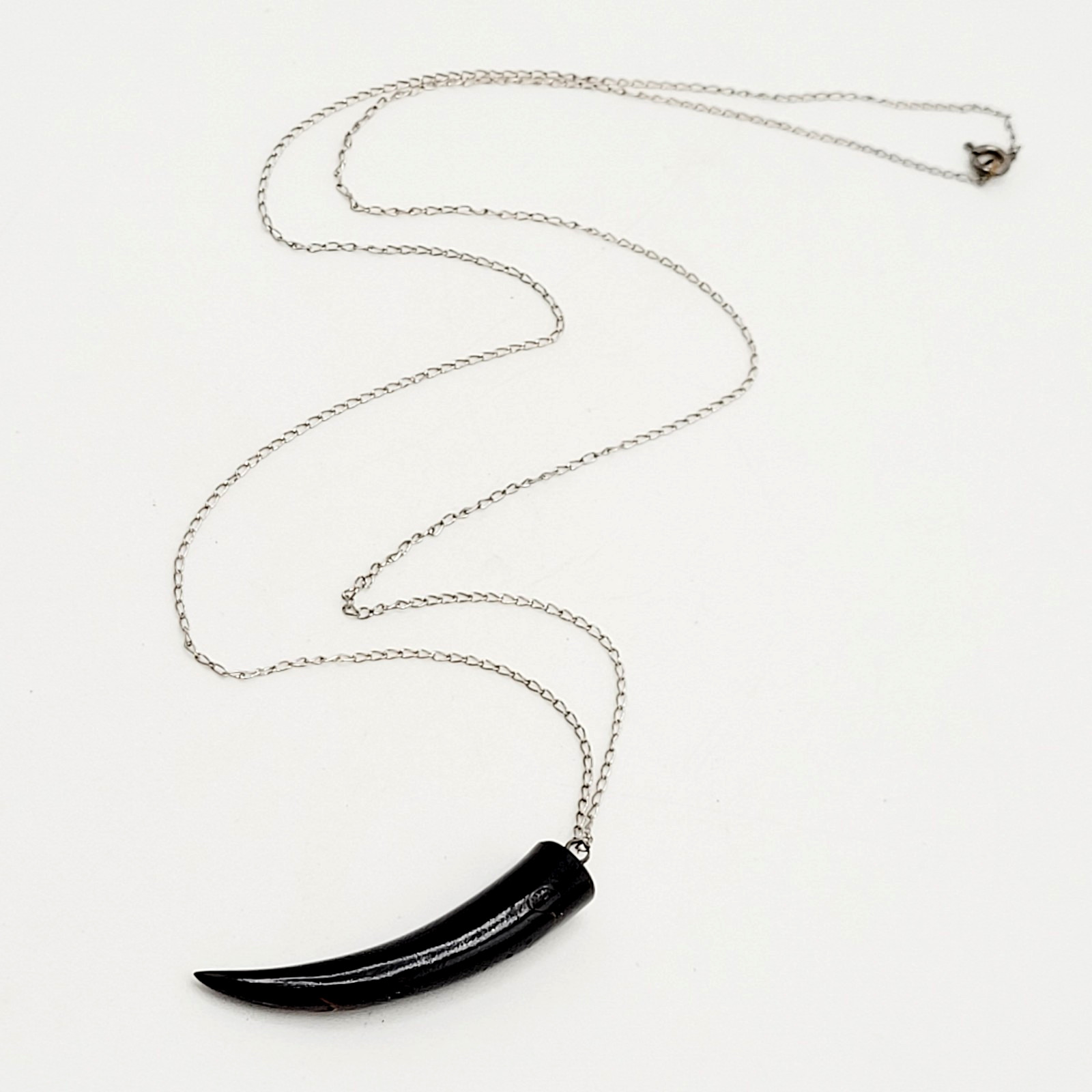 Vintage Cornicello Horn Carved Organic Black Hawaiian Coral 925 Necklace 23 inch