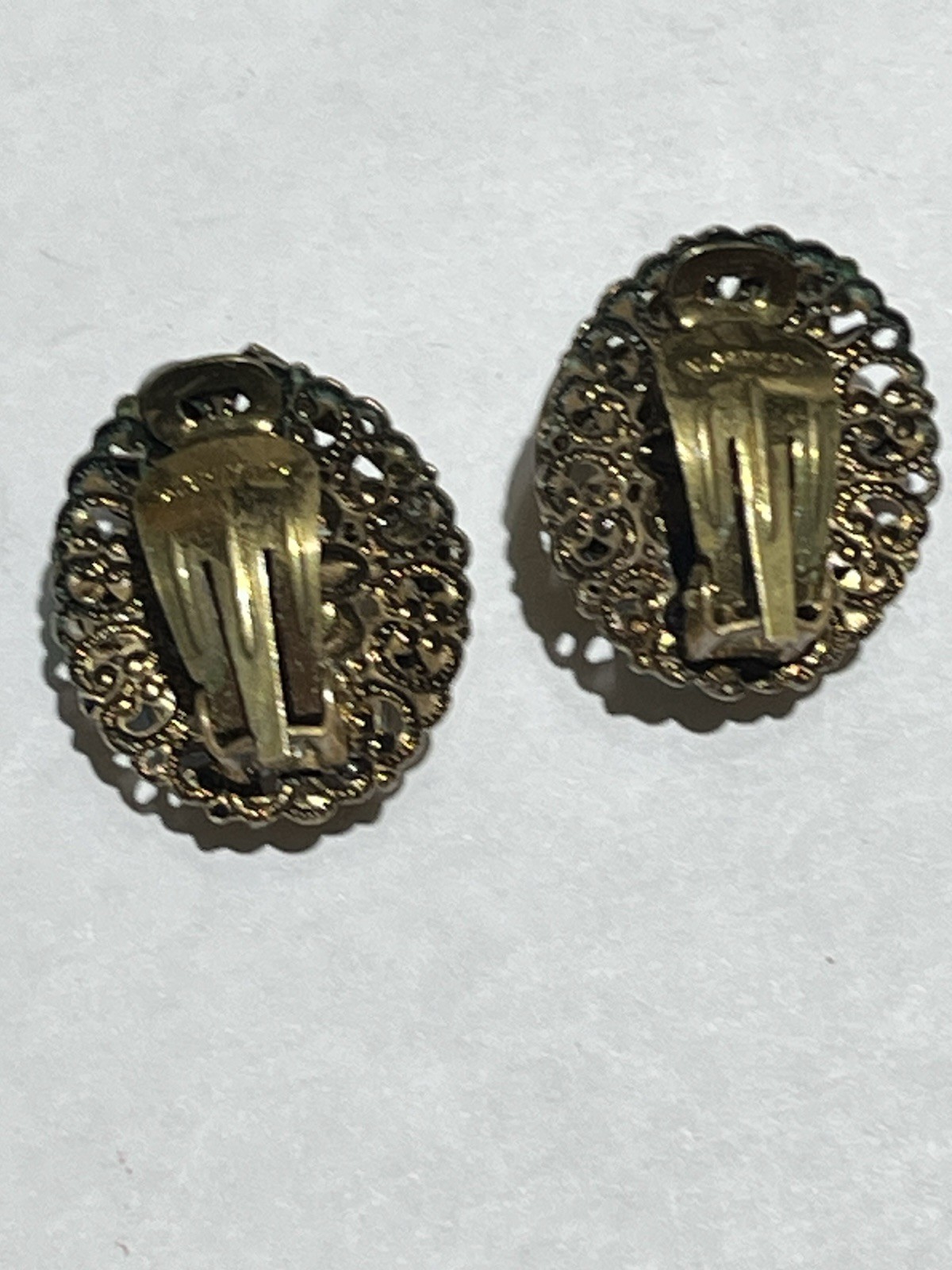 Blue Green Tones Clip On Rhinestone Earrings Aurora Borealis Finish GERMANY