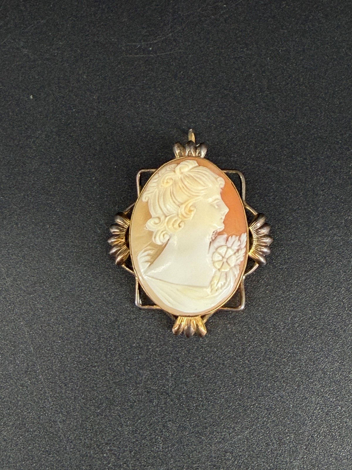 Vintage Shell Cameo Brooch Pendant 12K Gold Filled Lady Portrait Art Deco