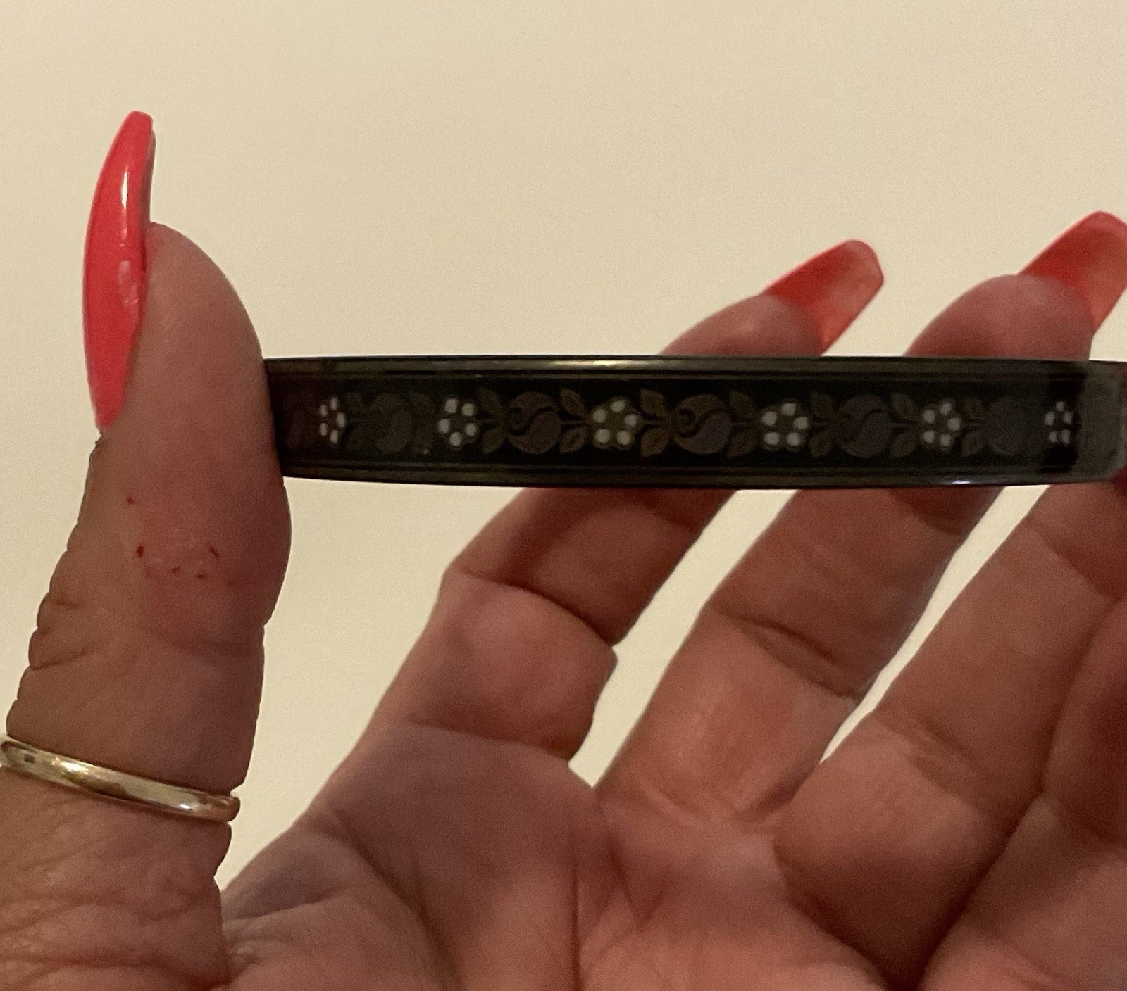 Michael Frey Enamel Bangle With A Black Enamel Finish And Delicate Flowers
