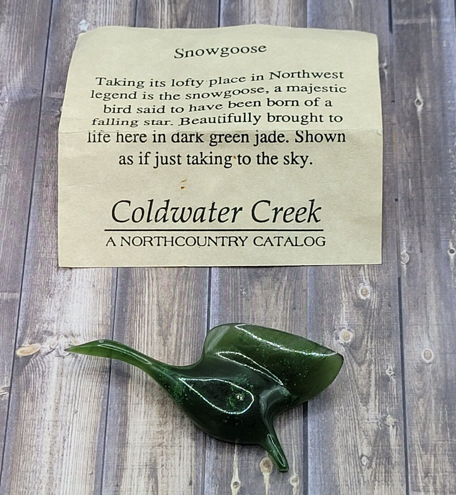 NW Snow Goose Snowgoose Dark Green Jade Brooch Pin Vintage Coldwater Creek 1980s