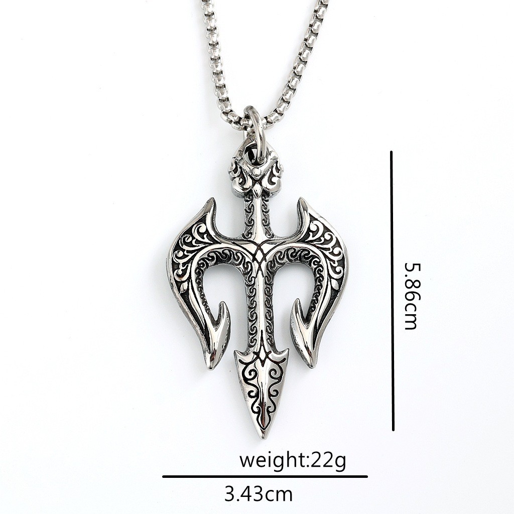 Stainless steel men’s trident pendant necklace