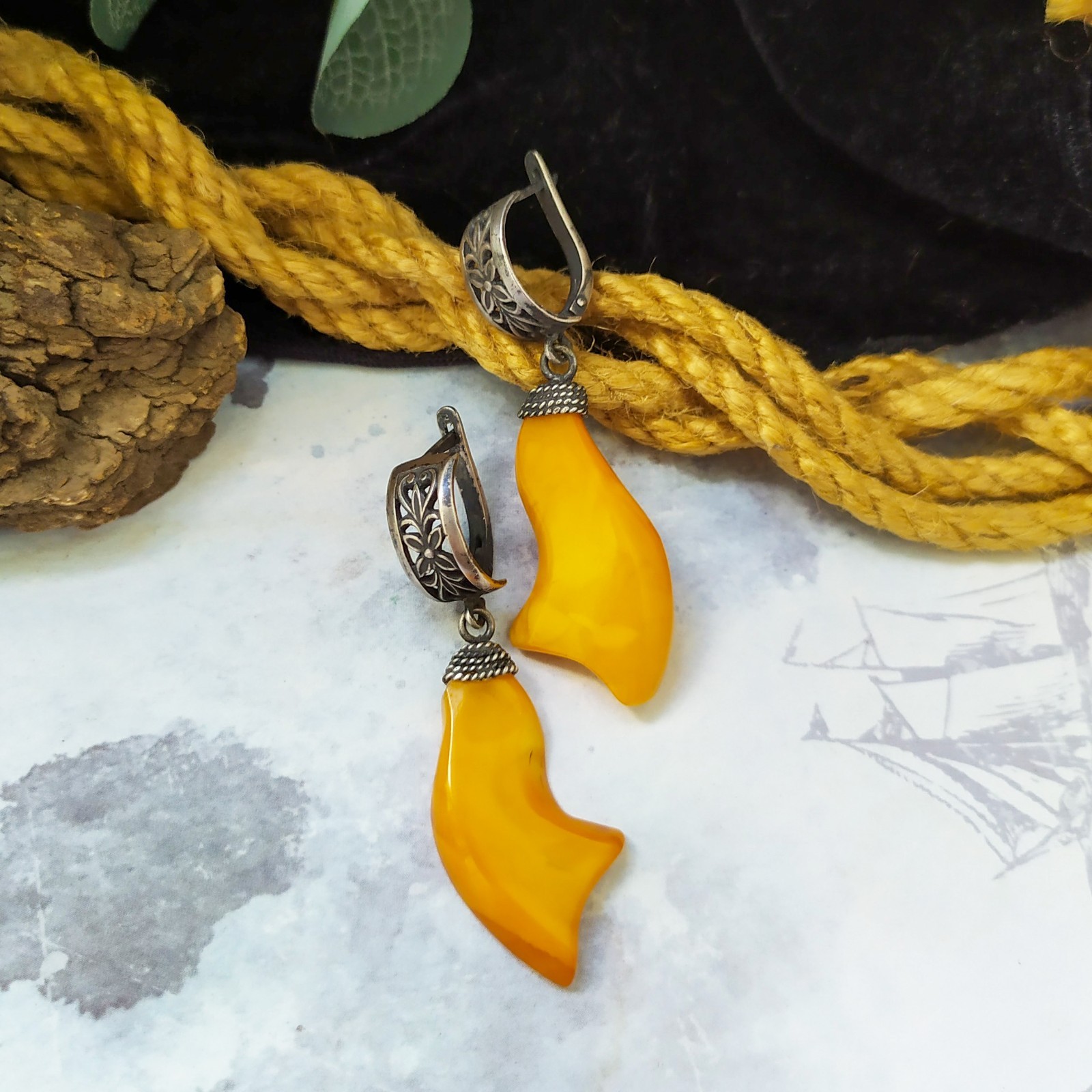 Vintage USSR Amber Earrings 875 Silver Soviet amber earrings