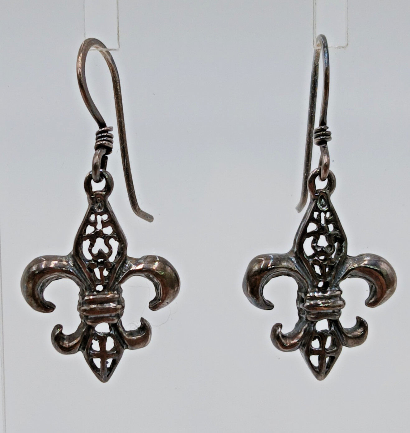 VTG 925 Fleur De Lis Dangle Earrings 1.5in Drop Sterling Silver 2g Estate