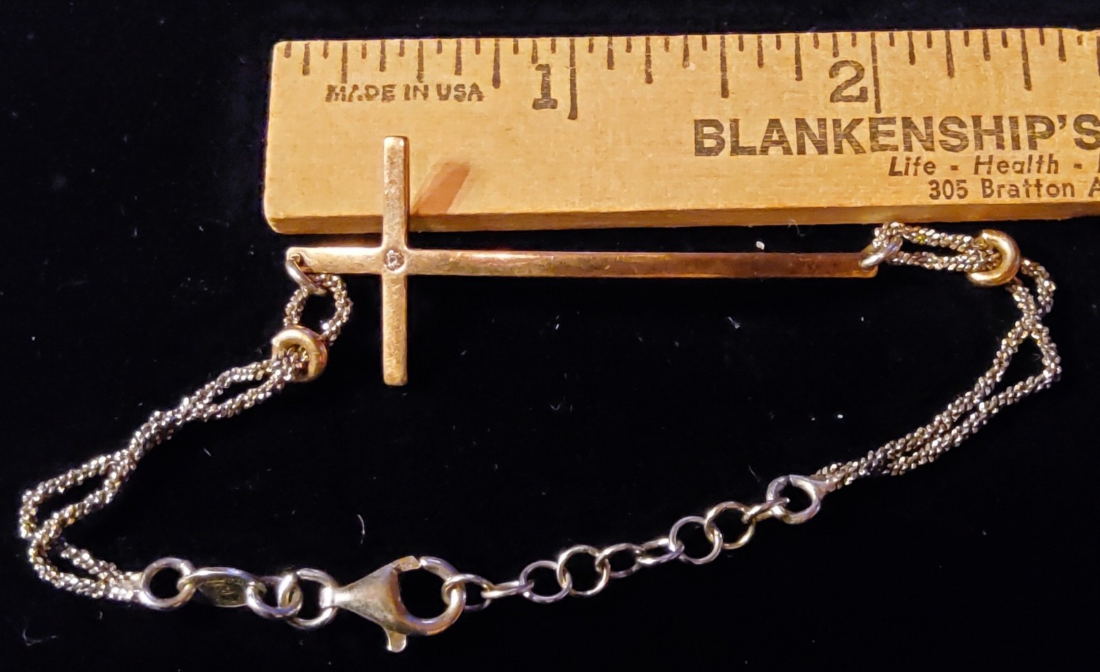 Vtg Dyadema Italtin Sterling Silver Sideways Cross , Small Stone In Center 7″