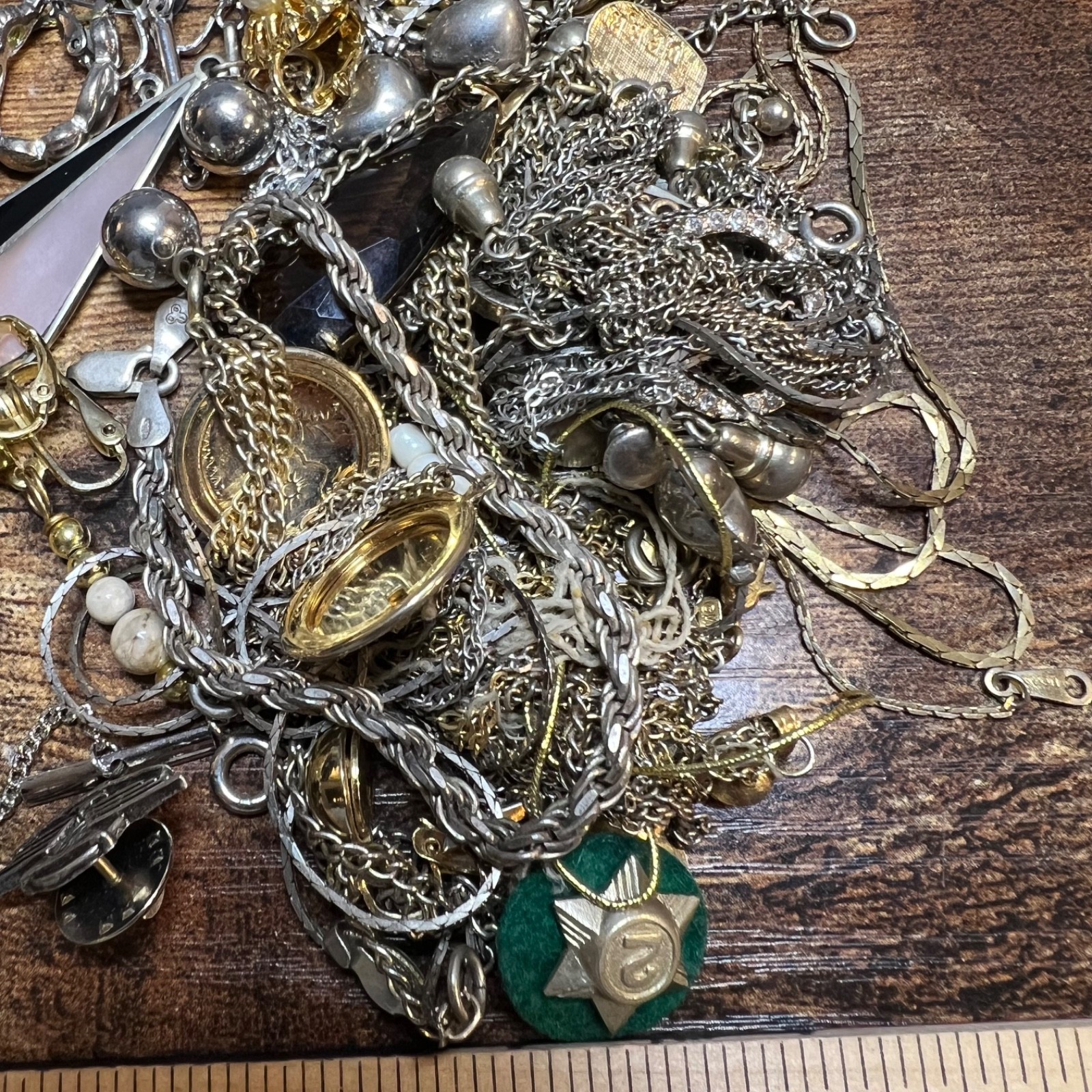 Vintage Estate Junk Drawer Lot: Jewelry, Pins, Coin, Collectibles, Tangled