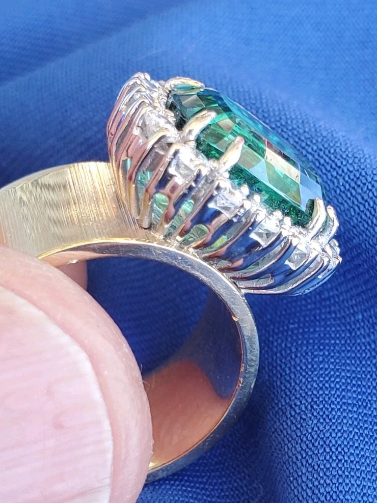EARTH MINED Sea foam Blue Green PARAIBA Tourmaline DIAMOND Designer Deco Ring