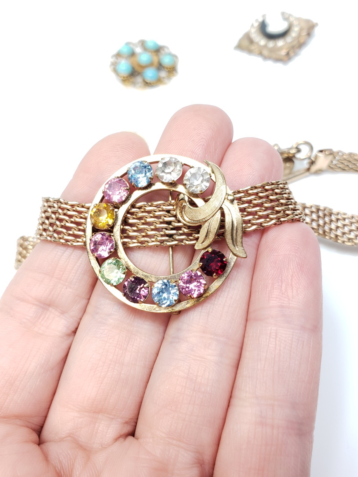 Antique Victorian Gold Filled Choker Watch Mesh Chain Necklace Bracelet Pin Lot