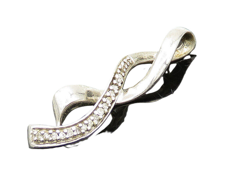 925 Sterling Silver Vintage Genuine Diamonds Swirl Ribbon Pendant PT15555
