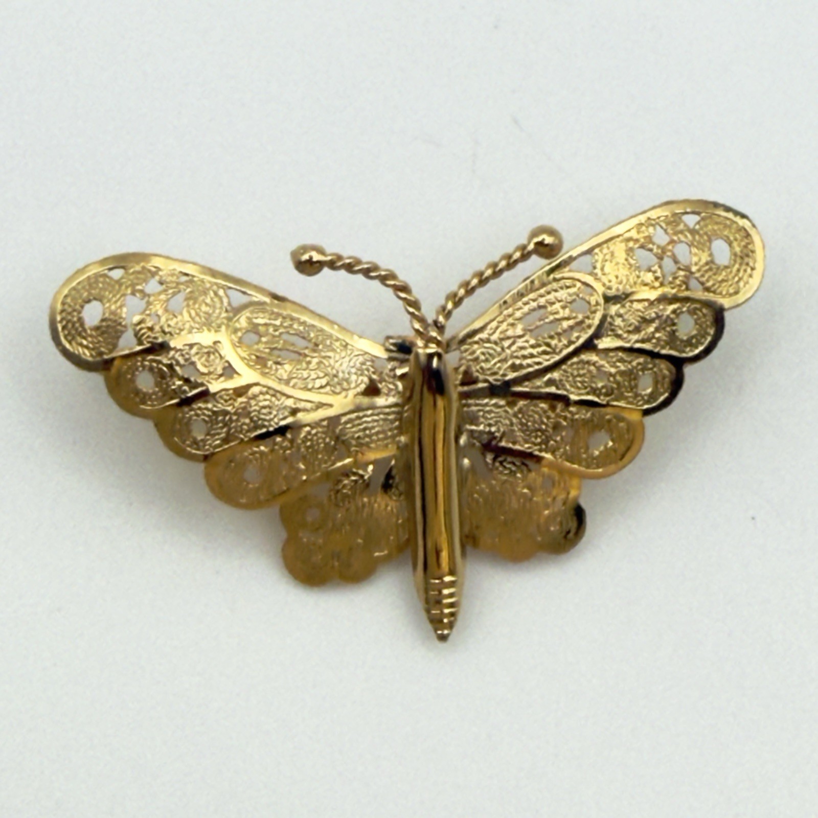 Vintage Gold Tone Filigree Butterfly Brooch Small Delicate Pin Spring