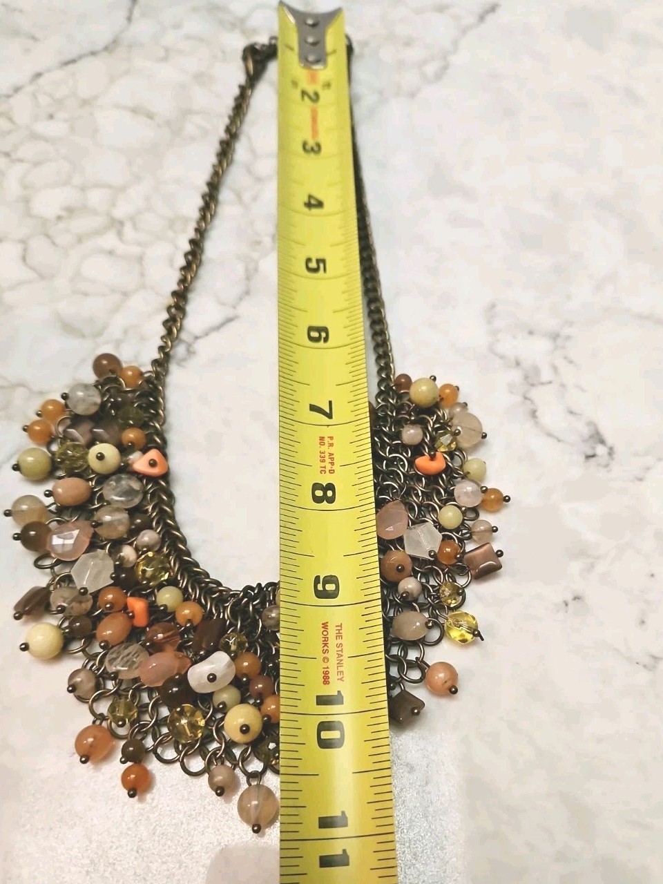 Vintage Coldwater Creek Cha Cha Bib Necklace Boho Beads Copper Tone Mesh Chain