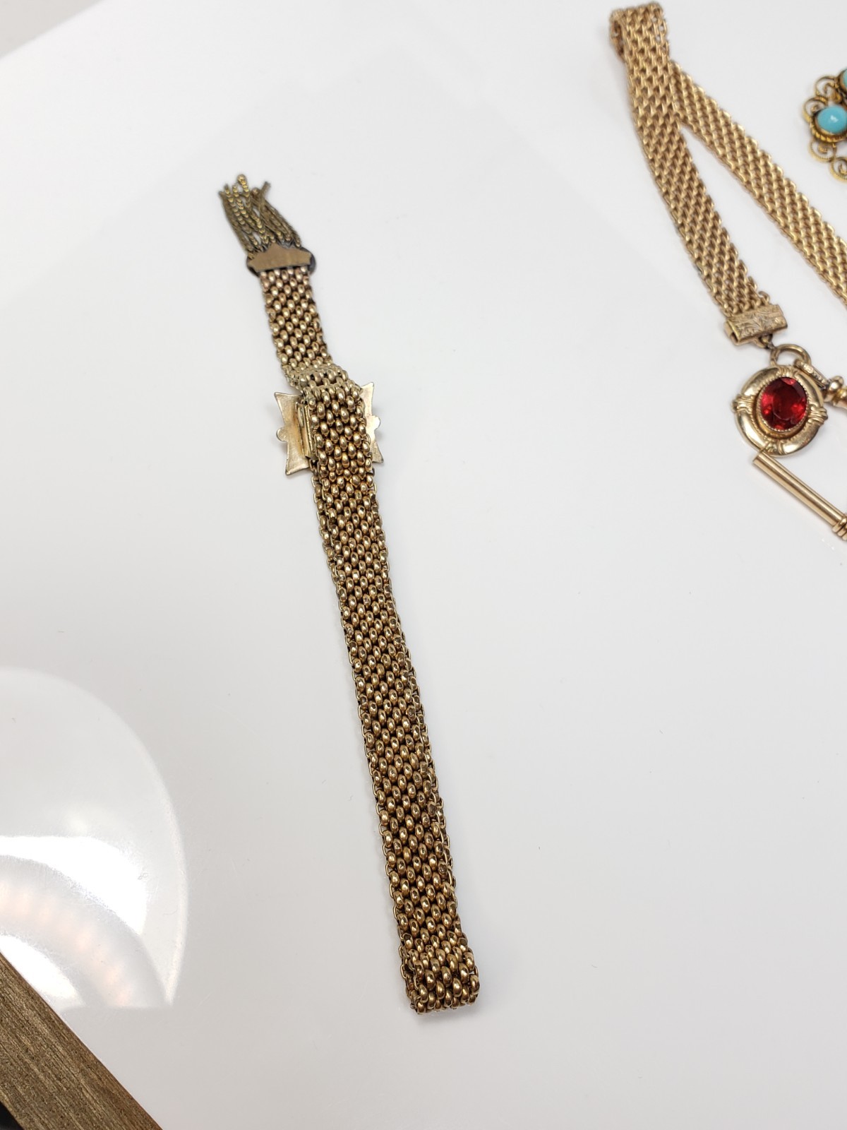Antique Victorian Gold Filled Choker Watch Mesh Chain Necklace Bracelet Pin Lot
