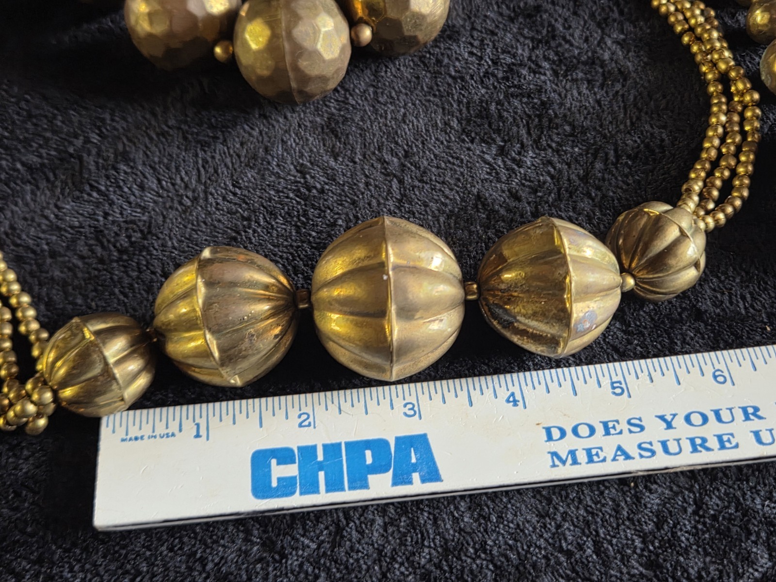 Lot Of 4 Hammered Brass Bead / Silver Necklace 30” Long Graduated Boho Tribal