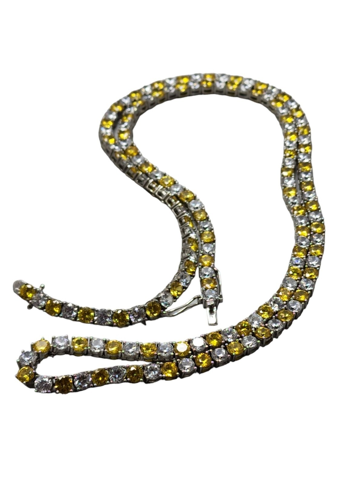 Vintage Art Deco Sterling Silver Bezel Set Yellow & Clear Quartz Necklace