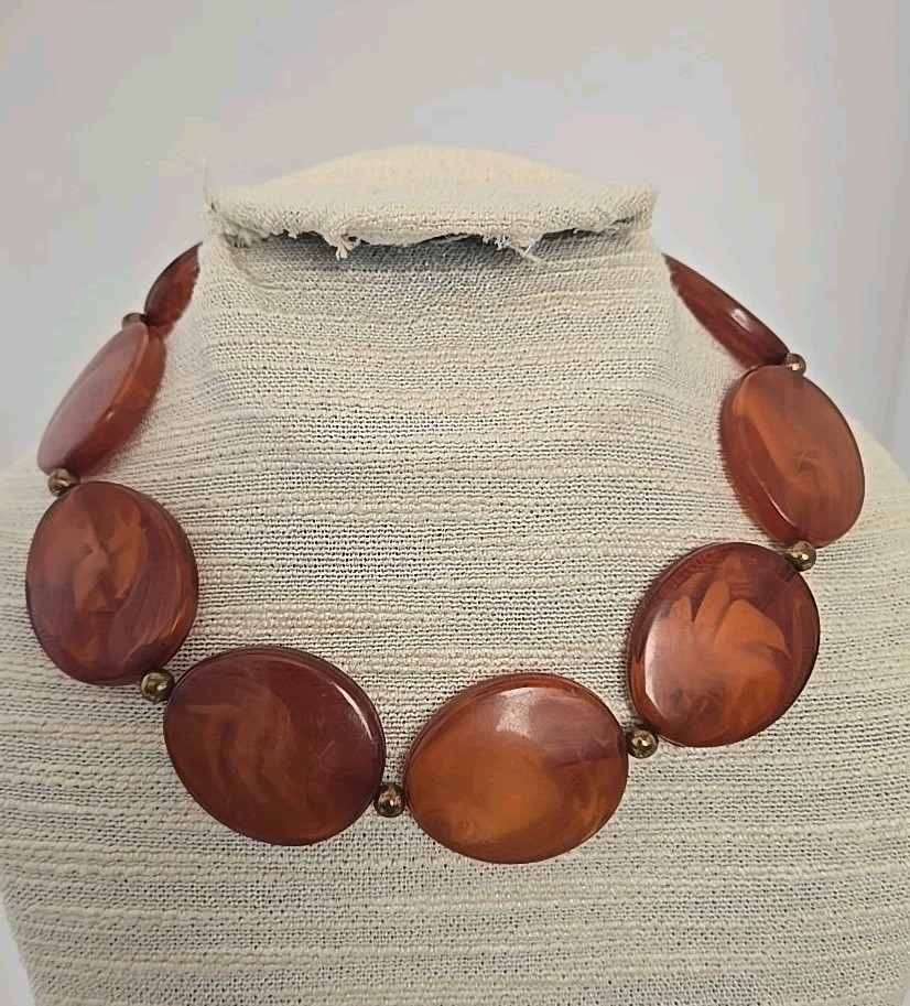 Elegant Beautiful Genuine Chunky Amber Statement Necklace 16 1/4″ – 20″