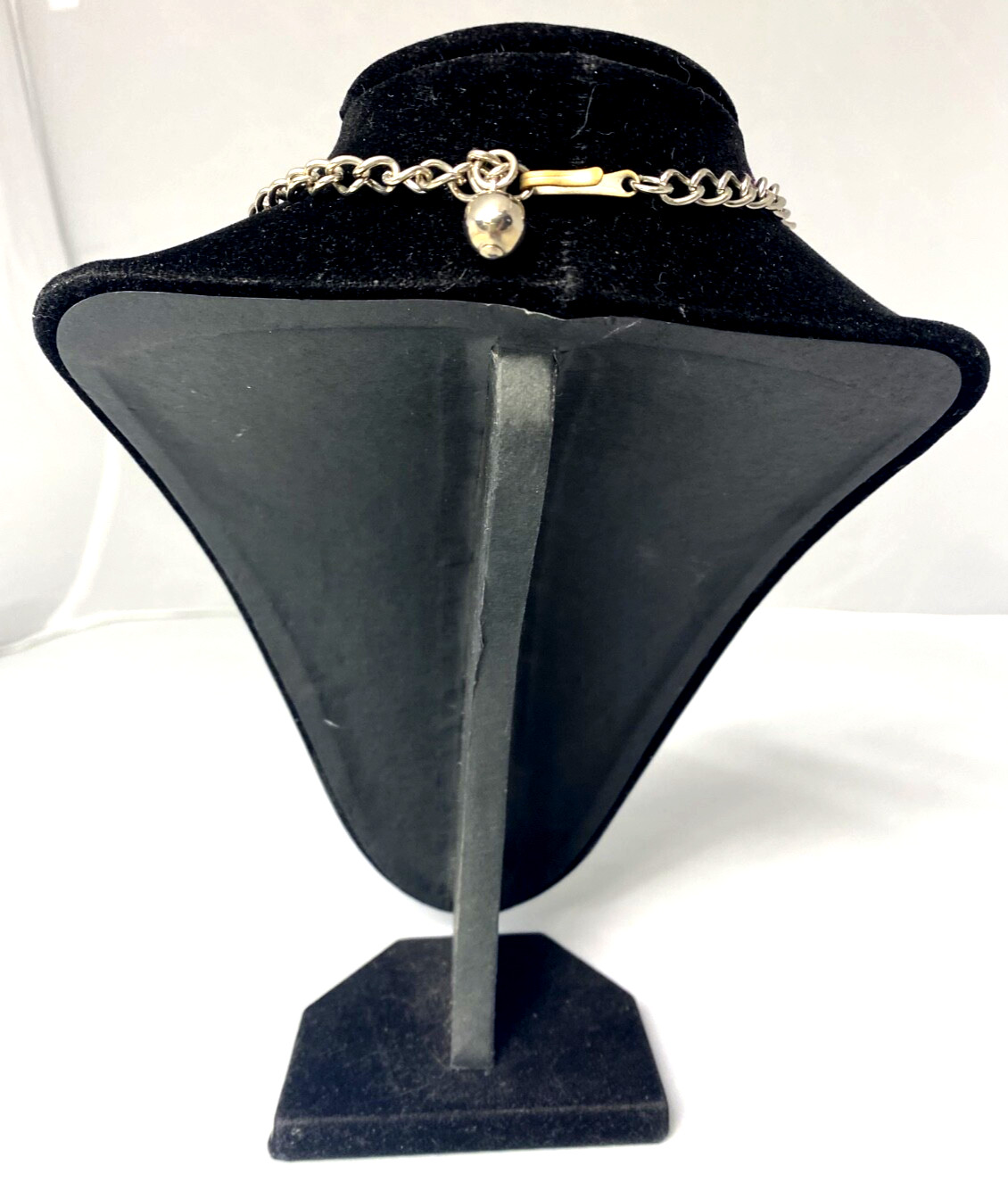 VTG Sliver Tone & Stone Leaf and chain Choker Necklace 18″