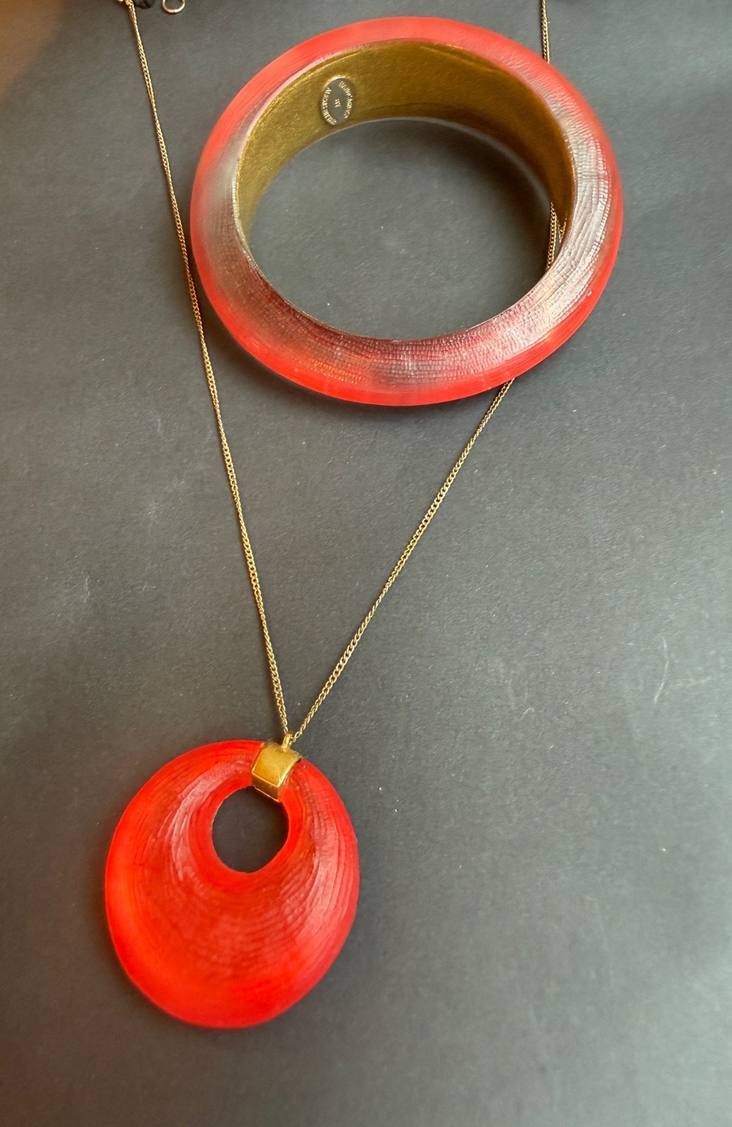 Vintage Alexis Bittar Hand Carved Red Lucite Necklace Bracelet