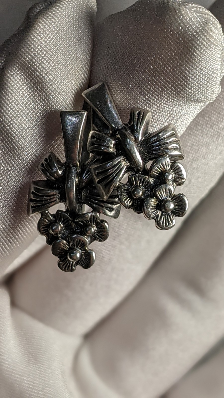 Vintage Soviet Earrings, 925 Sterling Silver, Floral Bouquet Design