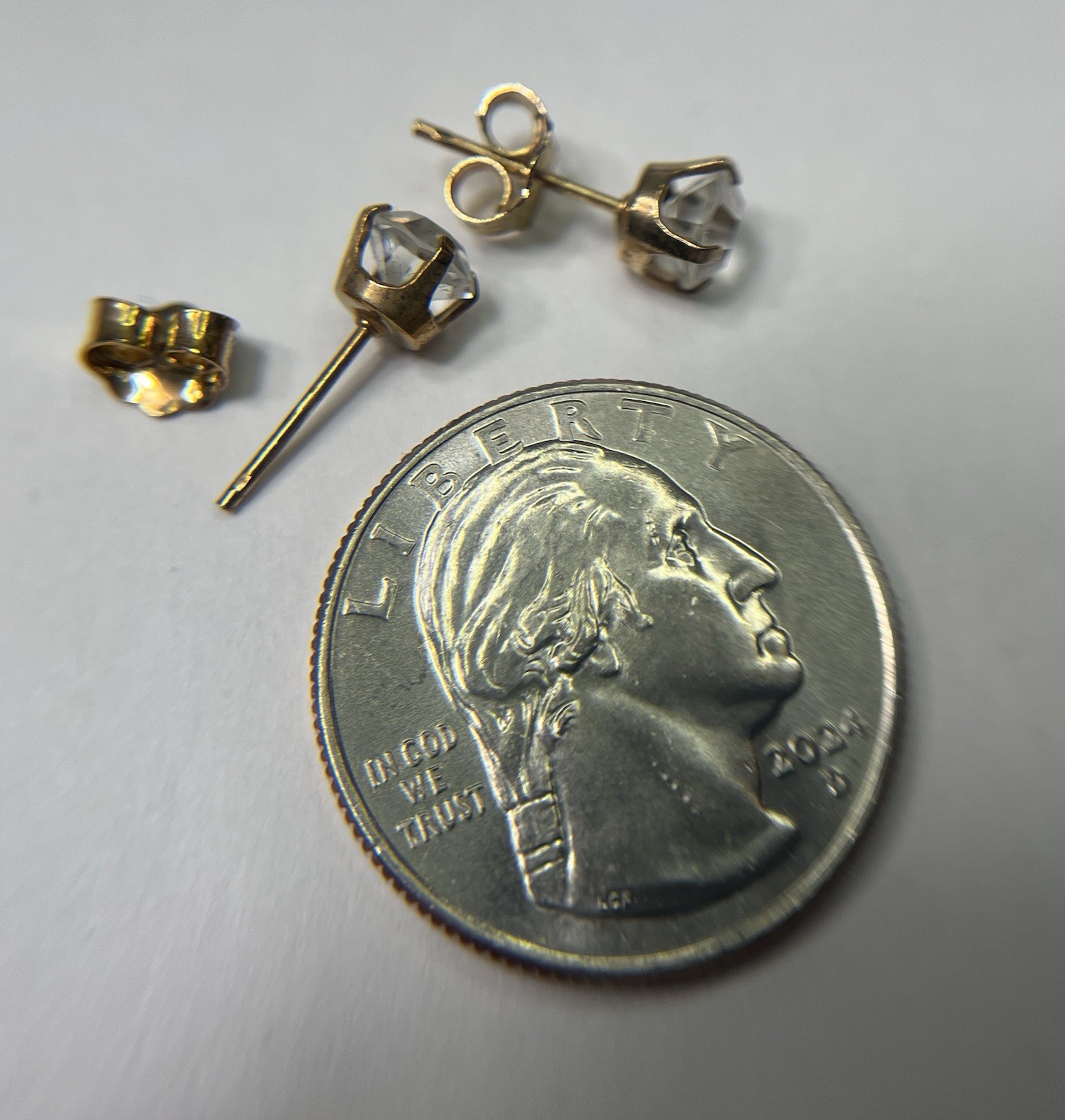 VTG Cubic Zirconia Stud Earrings 5.3mm Deadstock Gold Tone Pierced Post 1980-90s