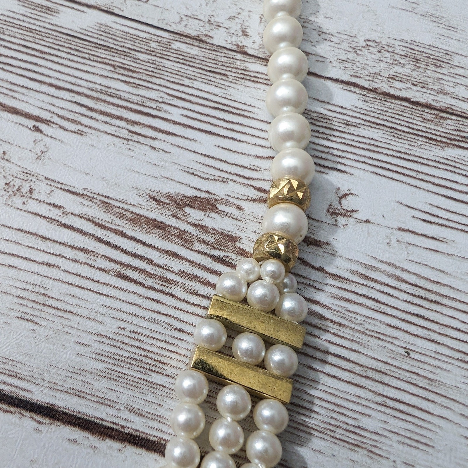 Vintage Necklace Faux? Pearl & Gold Tone Layered Statement