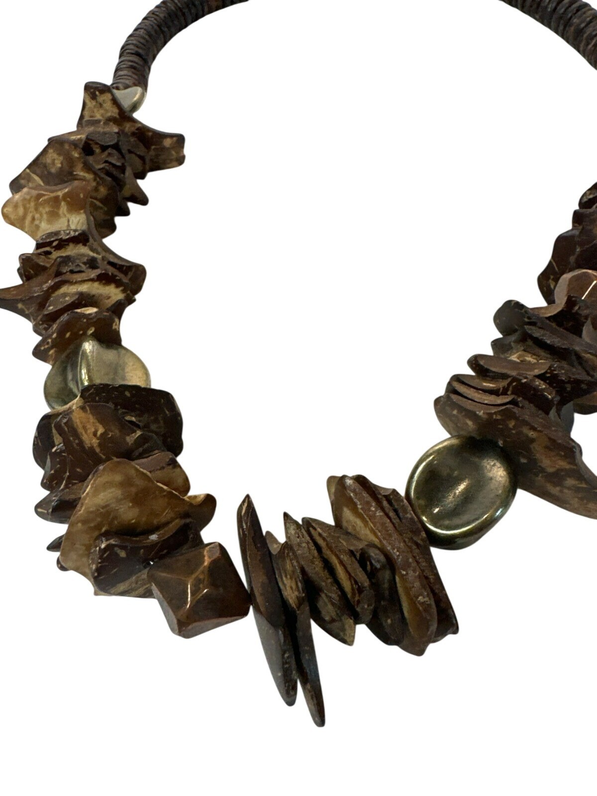 Chunky Necklace Brown Natural Wood Safari Tribal Style Hippie Boho 23″ Vintage