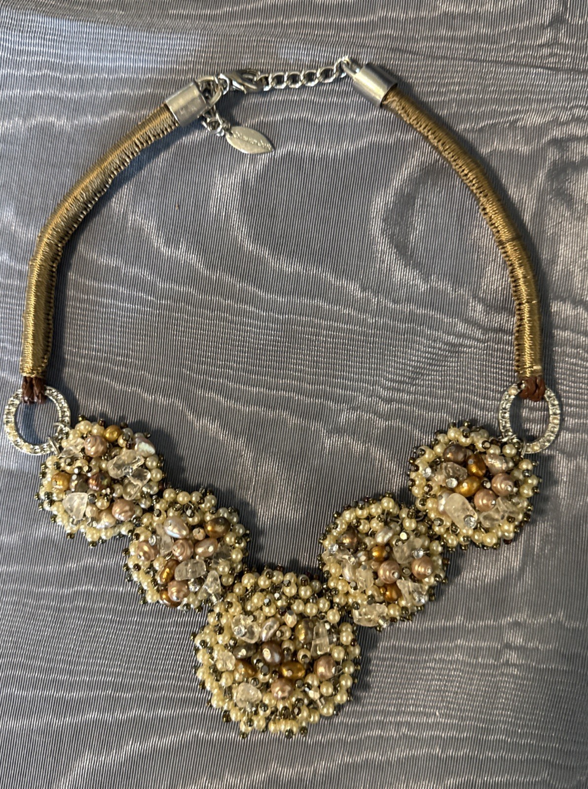Vintage? Coldwater Creek Pearl /coppery/ Stone Cluster Statement Necklace