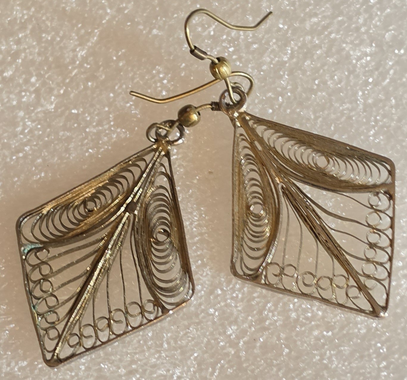 Vintage Silver Tone CANNETILLE Intricately Wired Dangle Drop Pierced Earrings