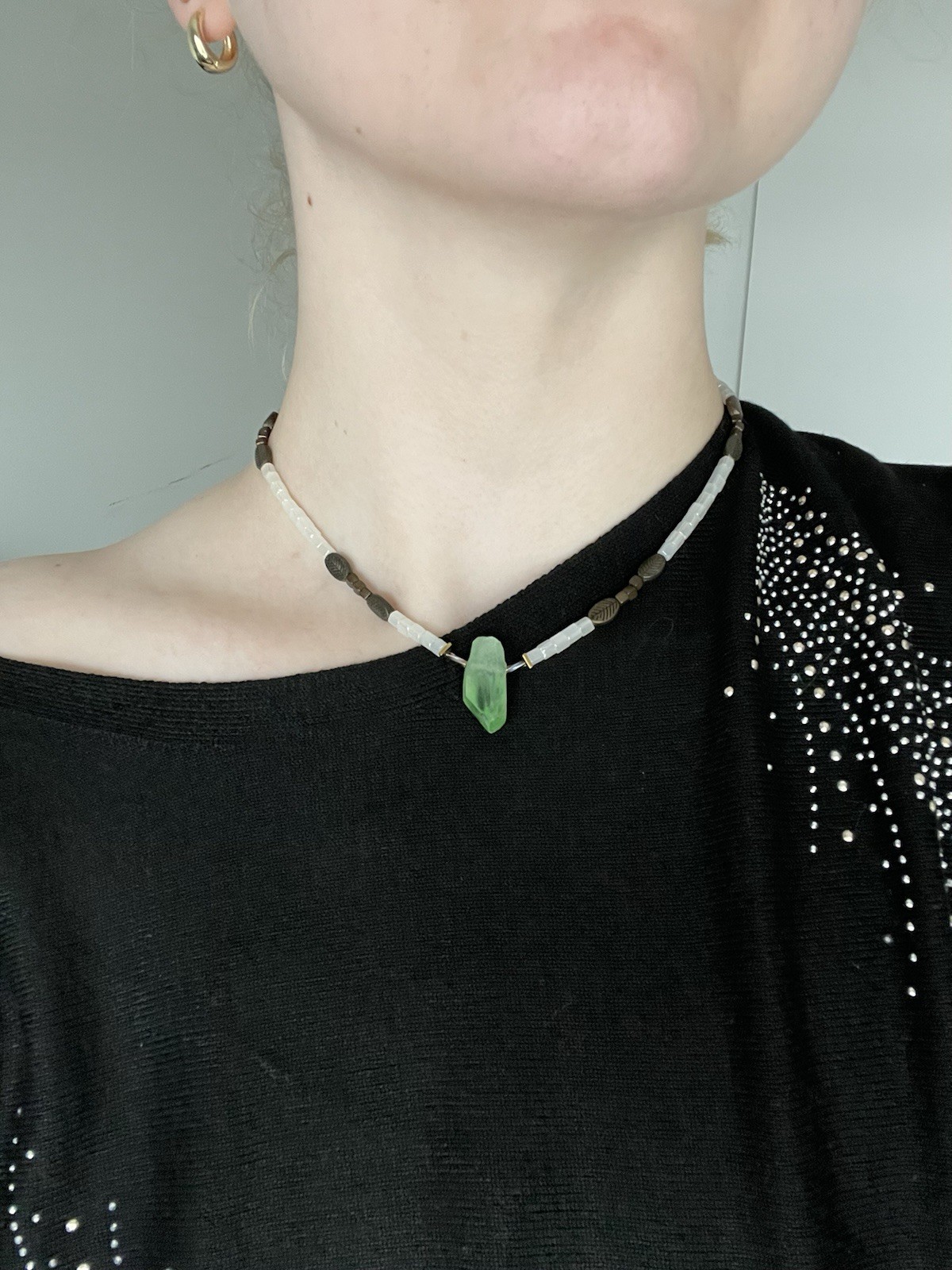 vintage green gemstone choker beaded y2k 2000s necklace
