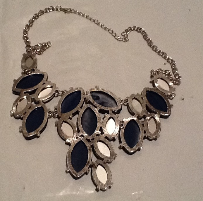 Sugarfix by Bauble Bar Dark Light Blue cabochon Bib Statement Necklace 20″ USED