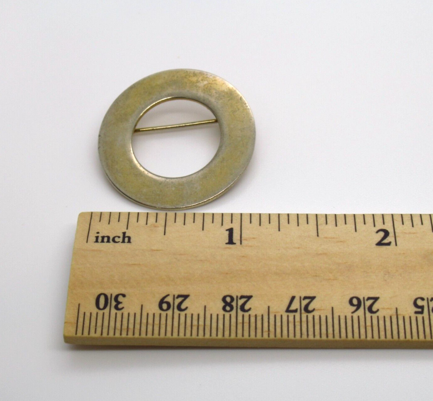 Gold Tone Circle Brooch Pin Open Round Minimalist Patina Geometric Jewelry