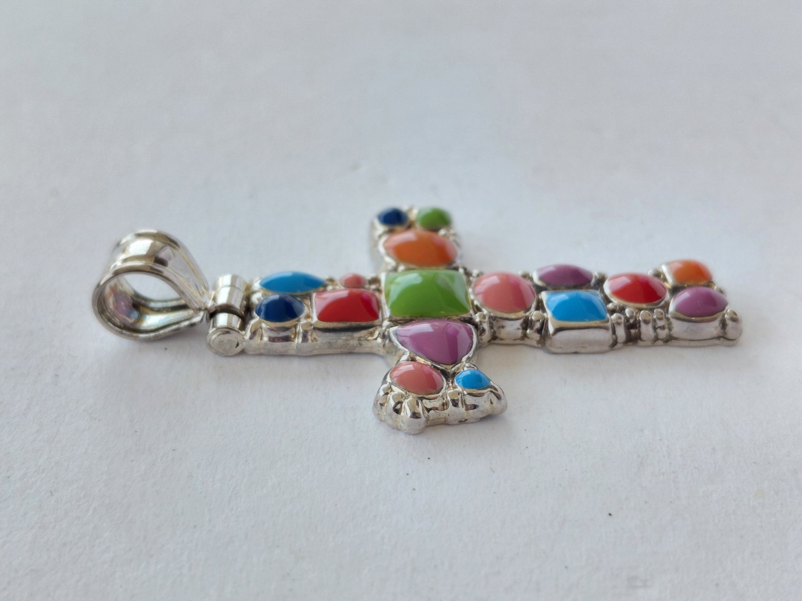 Vintage Signed Best Necklace Pendant Silver Tone Multicolor Enamel