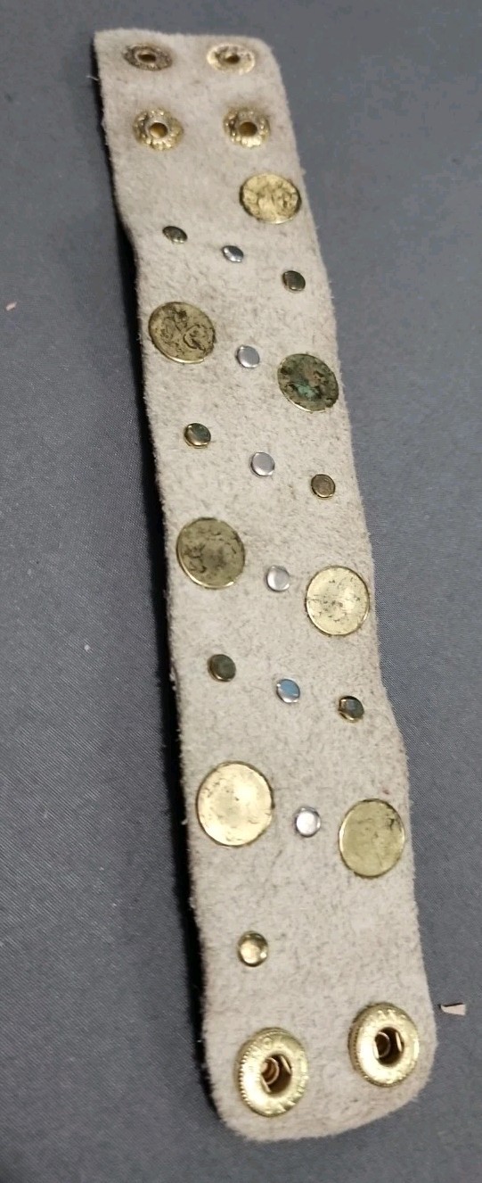 Vintage Turquoise Leather/Silver/Rhinestone Bracelet