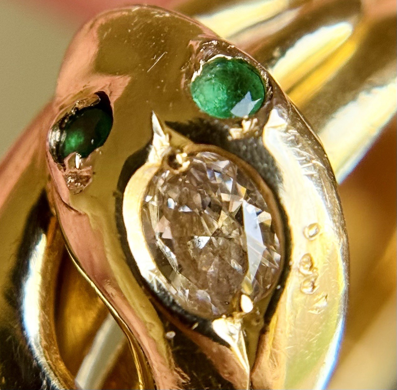 Antique Victorian 18K Gold Diamond Sapphire Emerald Double Snake Ring Sz 7.75 8g