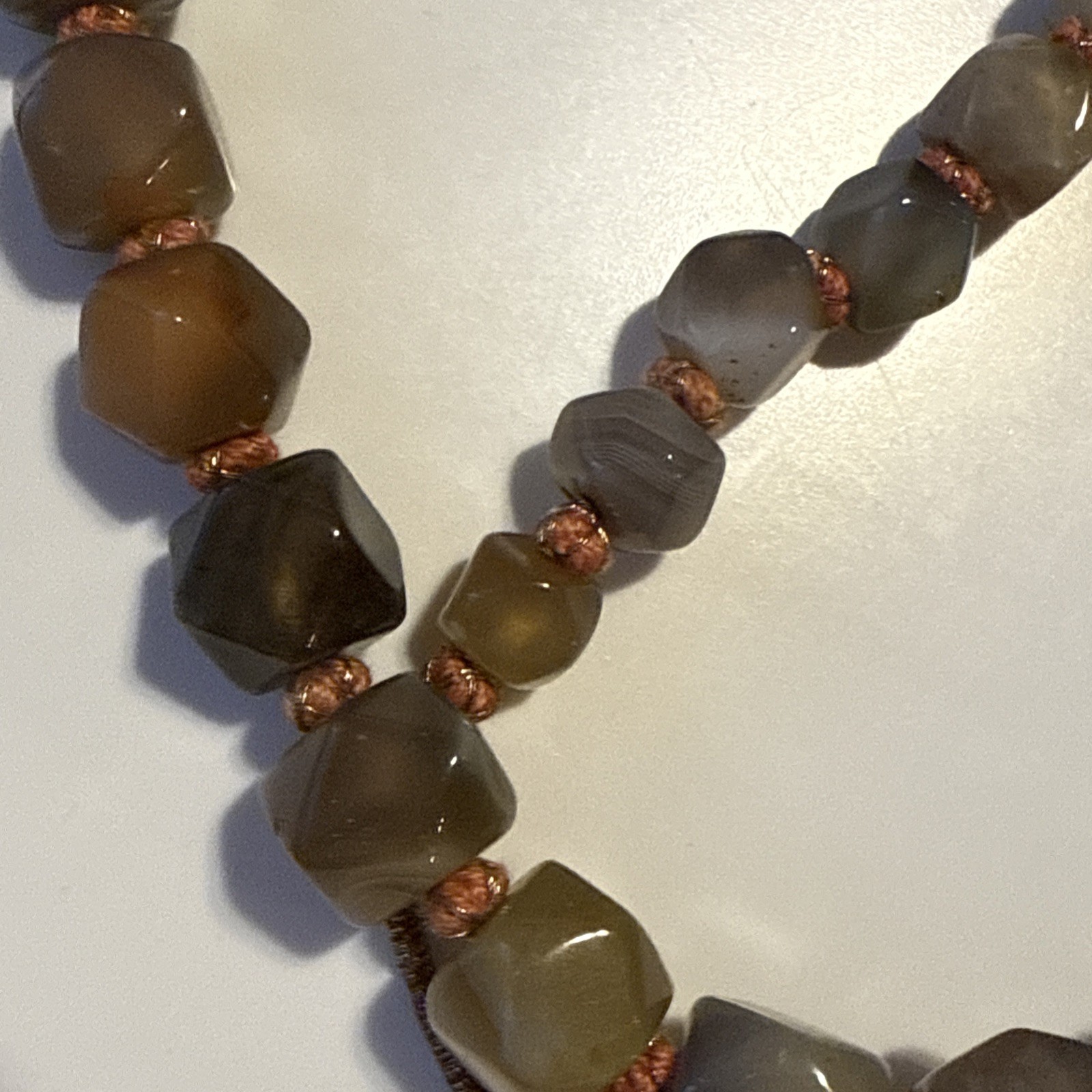 Vtg.Natural Polished Faceted Agate Aventurine Stone Necklace Stunning -30”