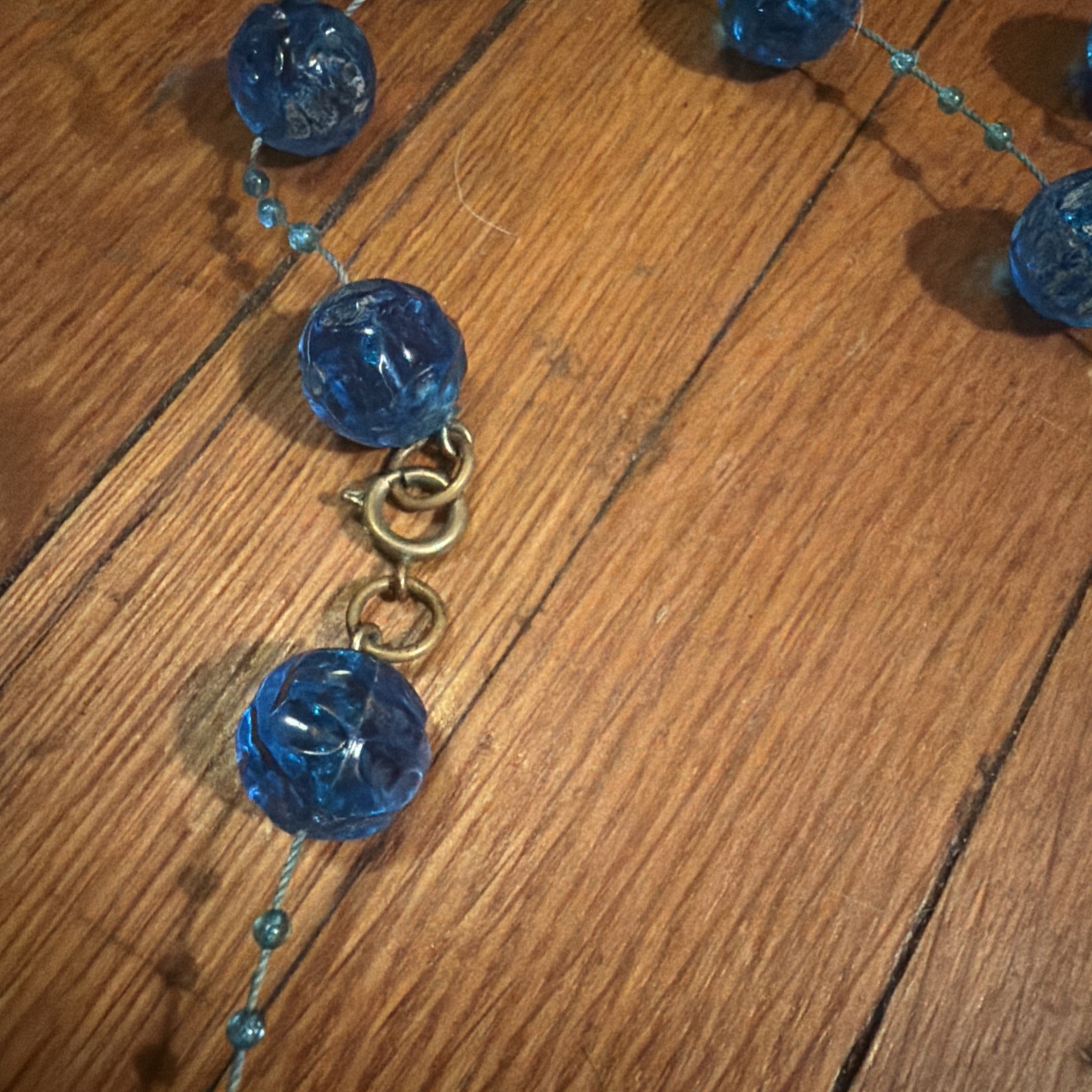 Antique Art Deco Blue Moulded Crackle Bead Satoir Necklace earrings Set Vintage